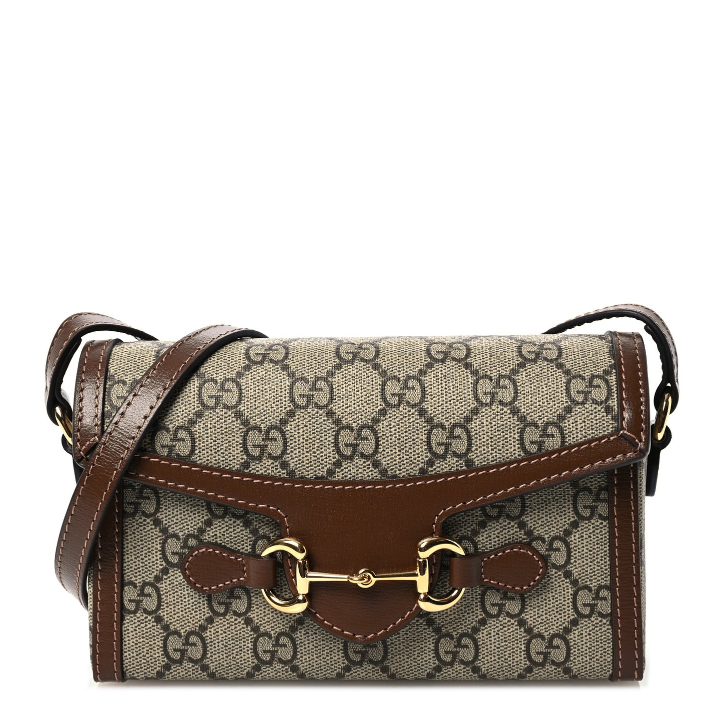 GG Supreme Monogram Mini Horsebit 1955 Shoulder Bag Beige Brown Sugar
