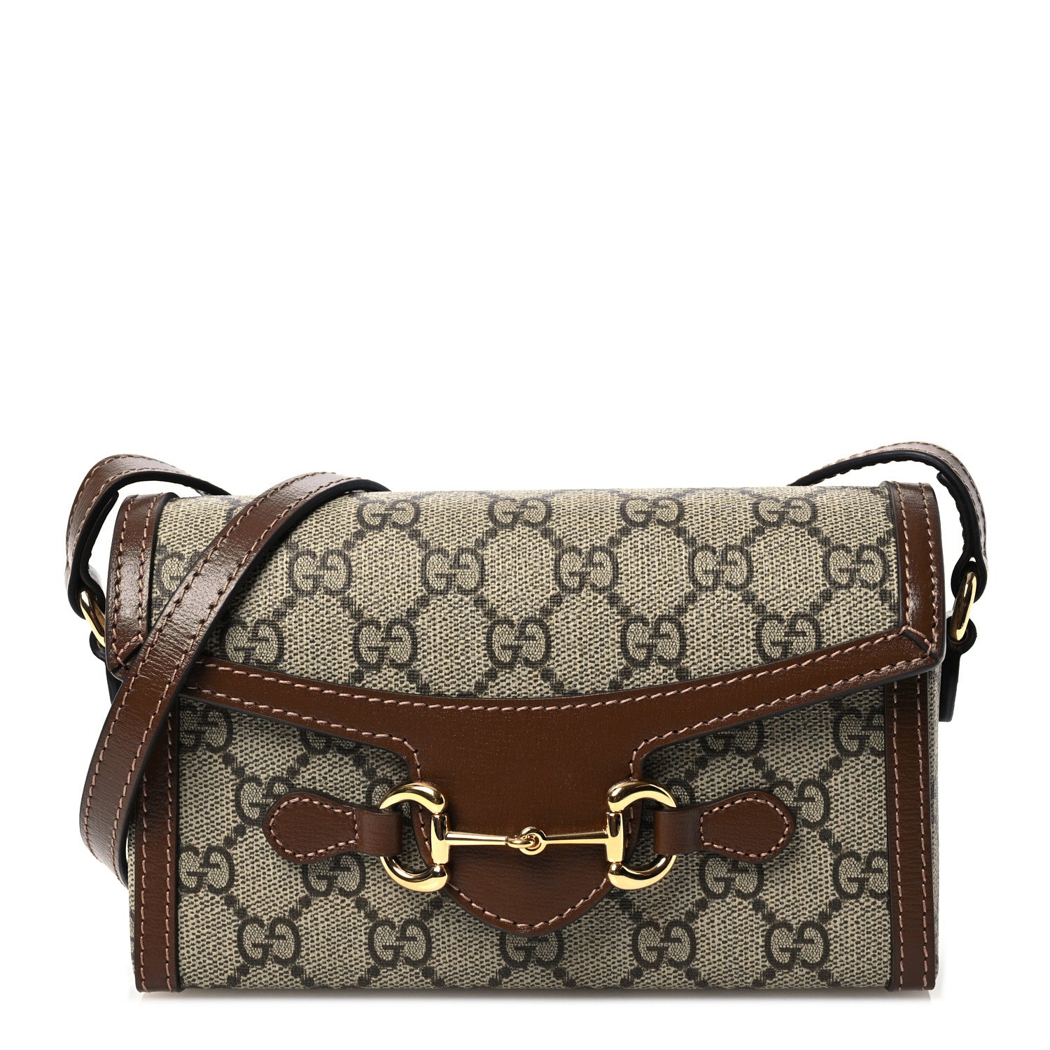 Gucci GG Supreme Monogram Mini Horsebit 1955 Shoulder Bag Beige Brown Sugar 1 of 12