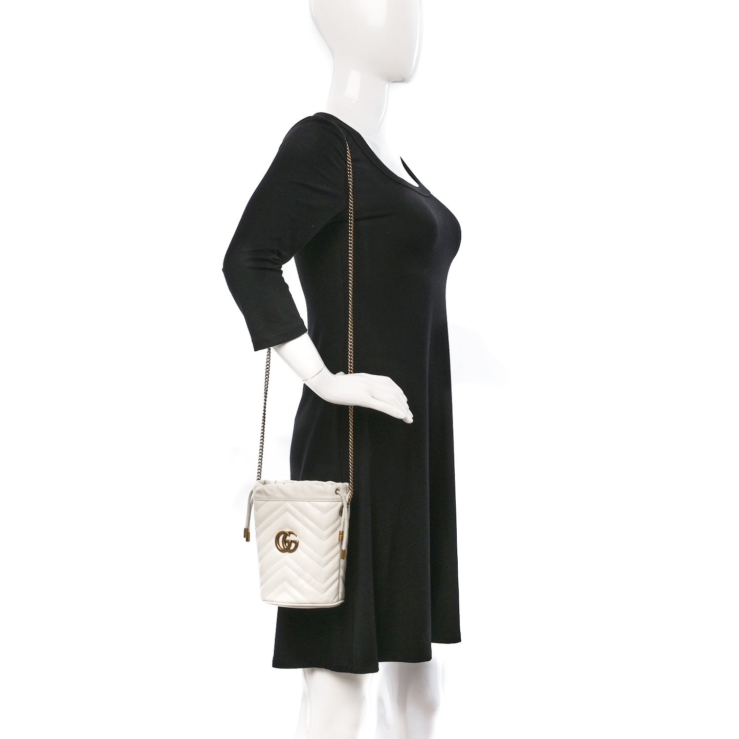 Calfskin Matelasse Mini GG Marmont 2.0 Bucket Bag White