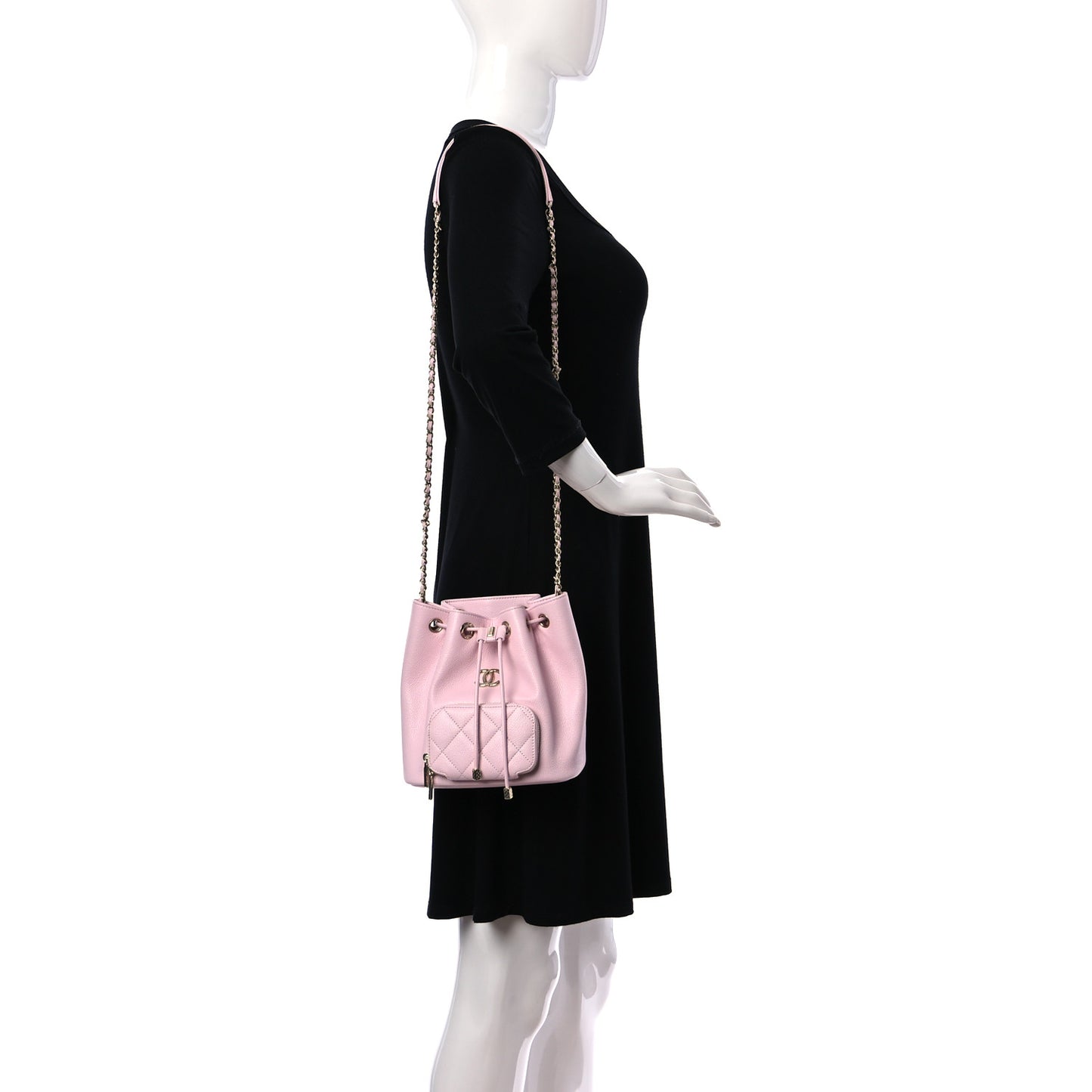 Caviar Quilted CC Pocket Bucket Bag Light Pink