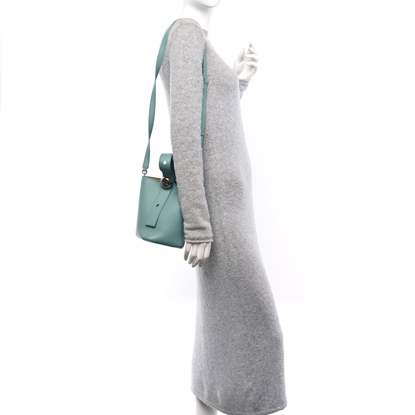Soft Grained Calfskin Mini Pebble Bucket Bag Water