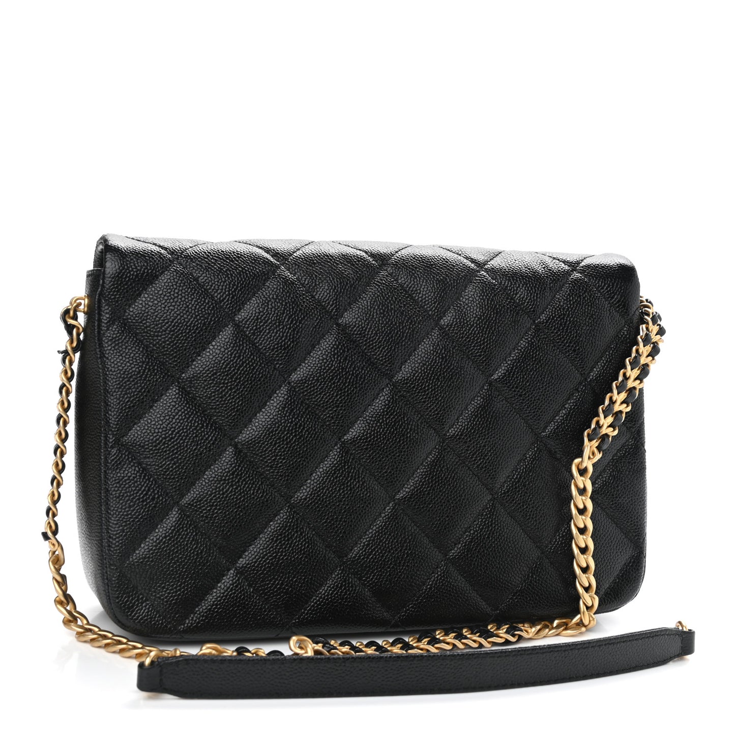 Shiny Caviar Quilted Large Chain Melody Flap Black