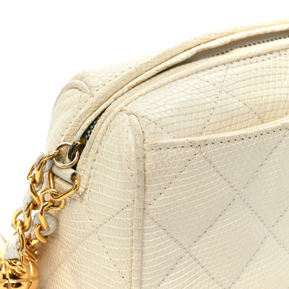 Chanel Lizard Diamond Quilted Tassel Camera Case White 19 of 21