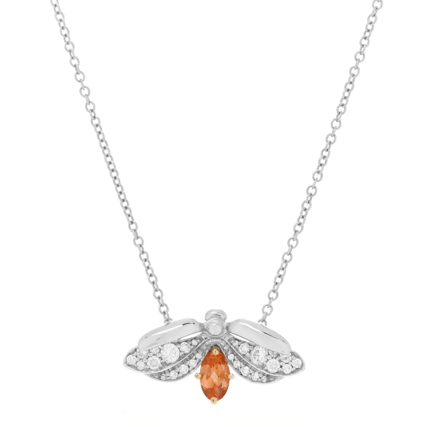Platinum 18K Yellow Gold Diamond Spessartine Paper Flowers Firefly Pendant Necklace