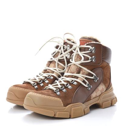 Gucci X SEGA Suede Shearling Calfskin GG Monogram Mens Flashtrek High-Top Sneakers 8 New Cuir Beige Ruggine 3 of 7