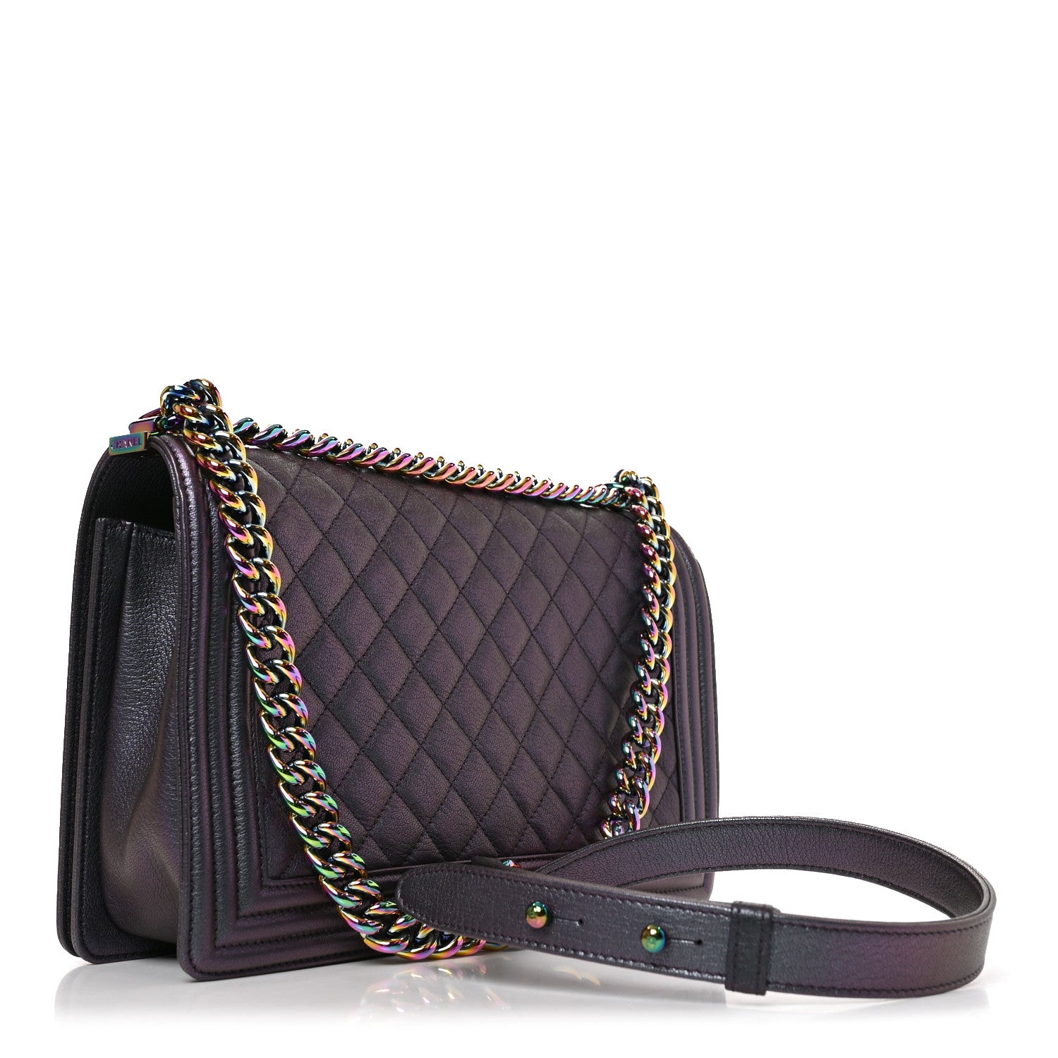 Chanel Iridescent Goatskin Quilted New Medium Boy Flap Purple 3 of 10