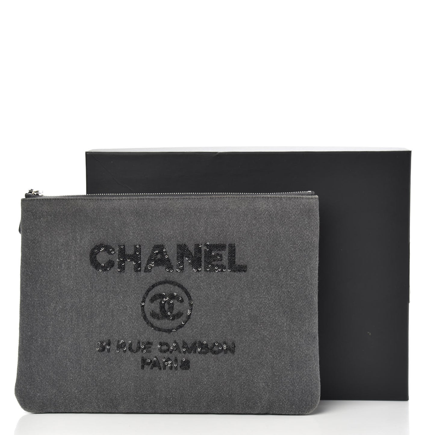 Canvas Sequins Medium Deauville Cosmetic Pouch Grey