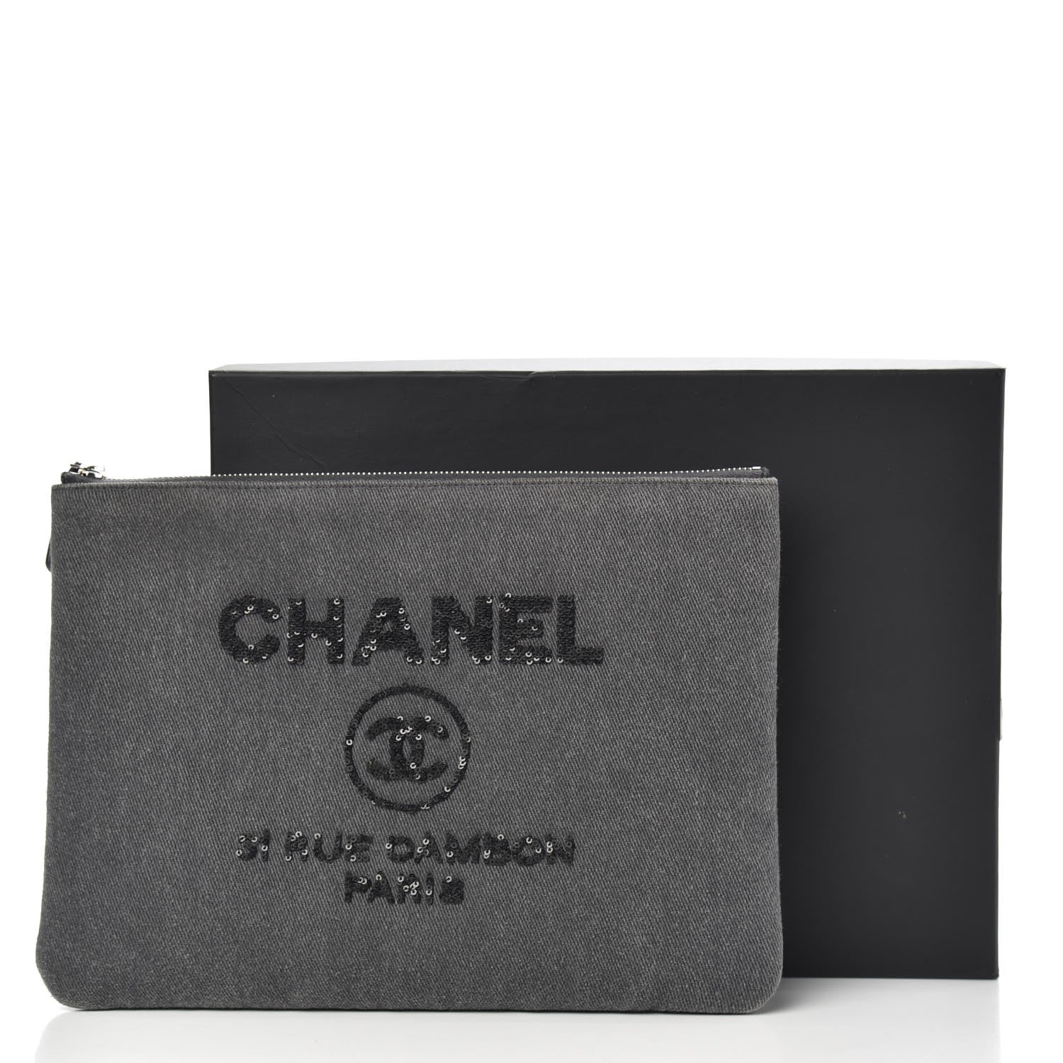 Chanel Canvas Sequins Medium Deauville Cosmetic Pouch Grey 9 of 9