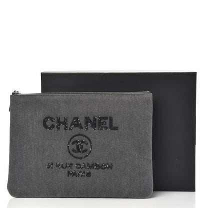 Chanel Canvas Sequins Medium Deauville Cosmetic Pouch Grey 9 of 9