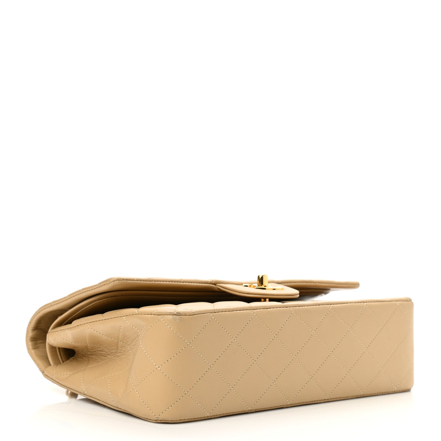 Lambskin Quilted Medium Double Flap Beige