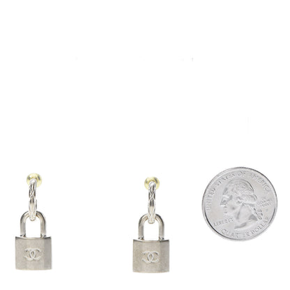 Chanel Metal Lock Drop Earrings Light Gold 2 of 5