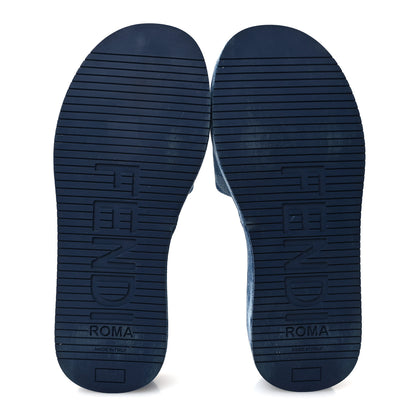 Fendi Denim Sea Garden Logo Sunshine Flatform Slide Sandals 37 Blue Medium Dark Blue 6 of 9