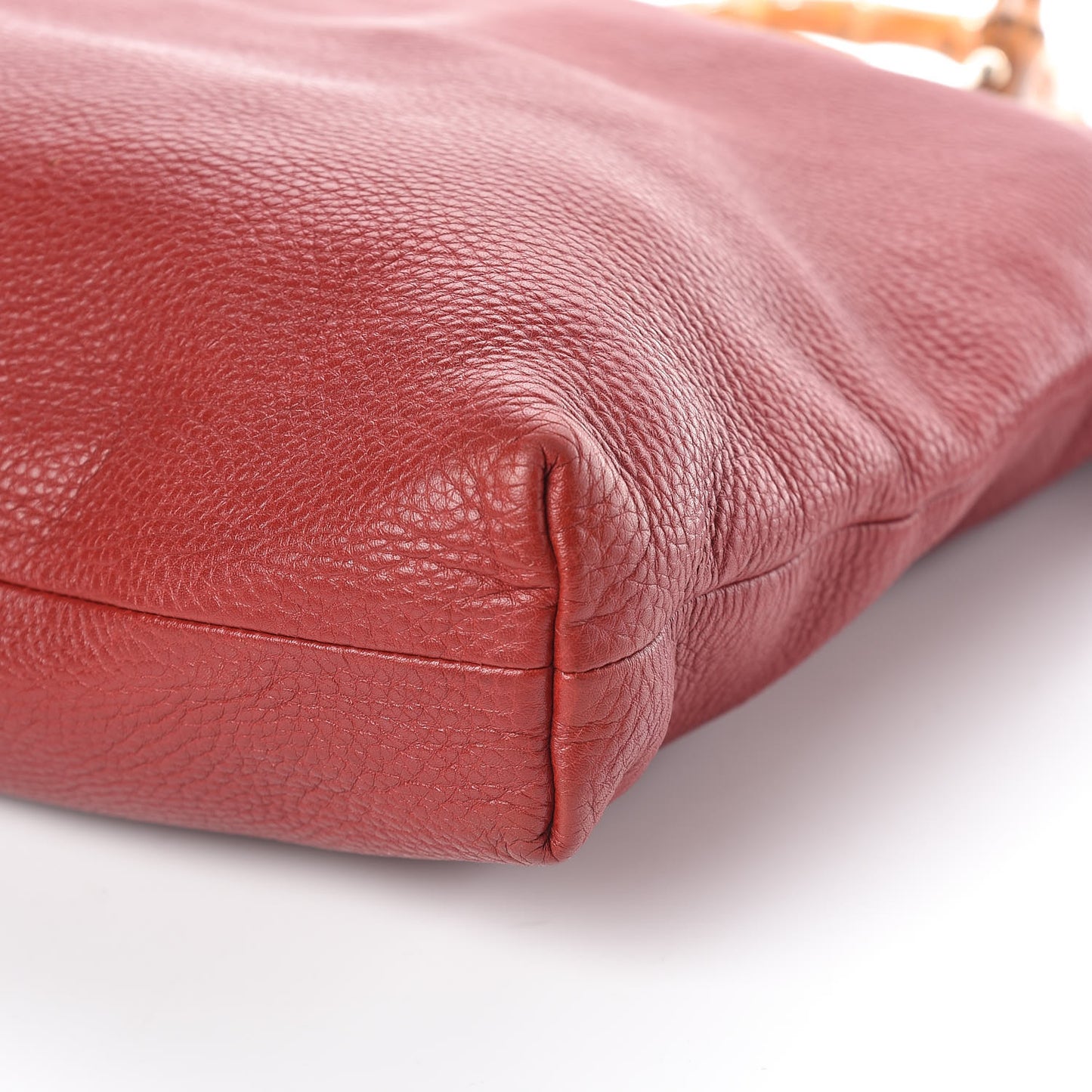 Pebbled Calfskin Bamboo Shopper Tote Red
