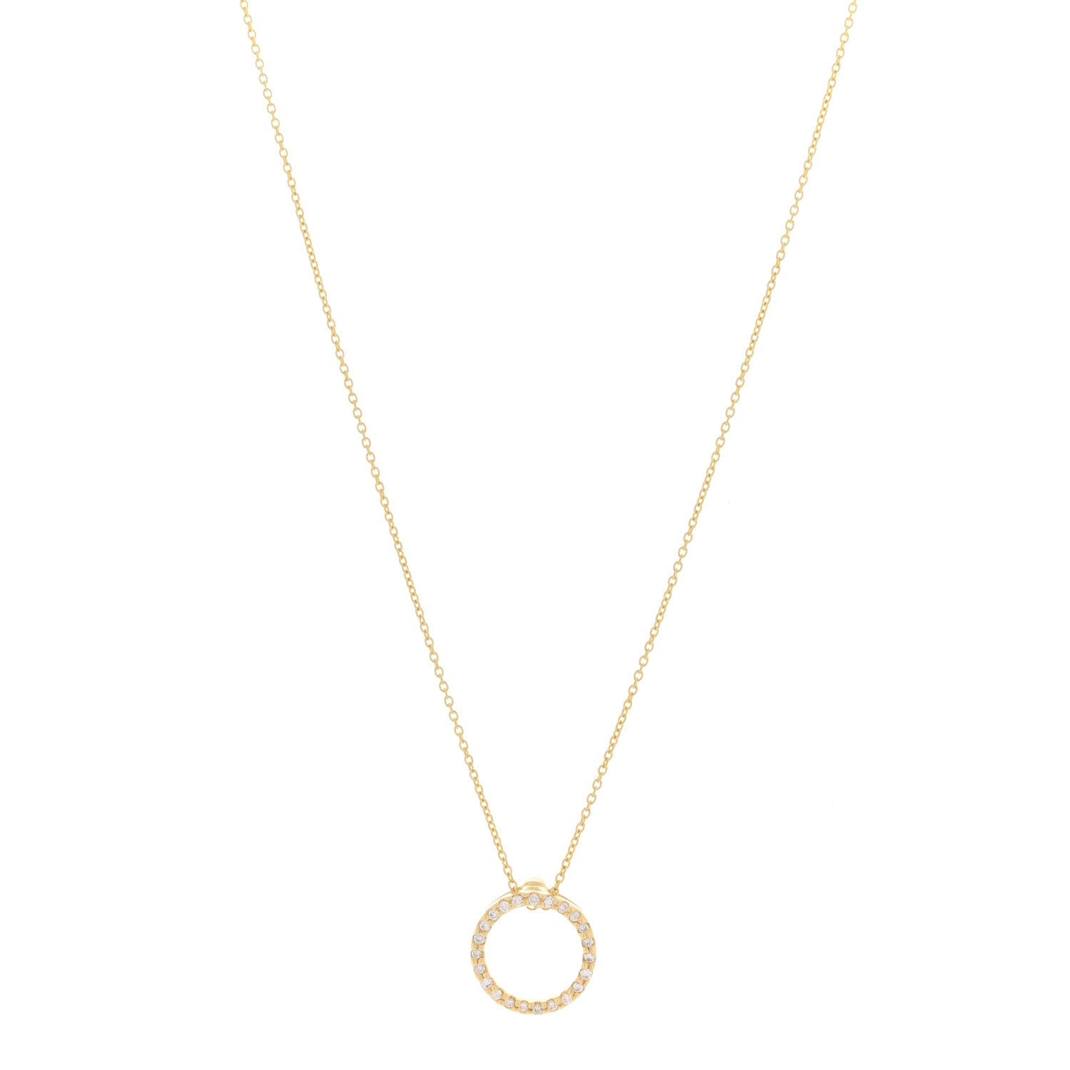 Roberto Coin 18K Yellow Gold Diamond Tiny Treasures .09ctw Circle Pendant Necklace 1 of 7