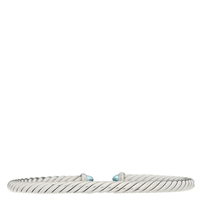David Yurman Sterling Silver 14K Yellow Gold Blue Topaz 4mm Cable Flex Bracelet 2 of 3