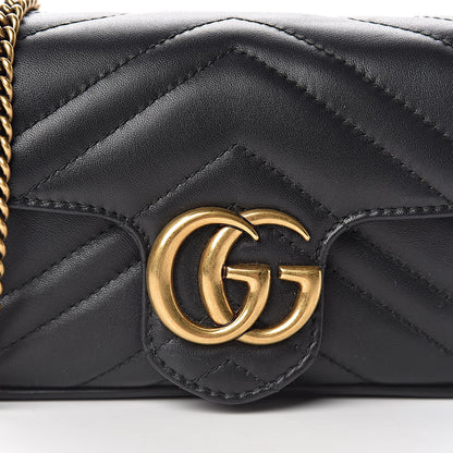 Gucci Calfskin Matelasse Super Mini GG Marmont Shoulder Bag Black 8 of 10