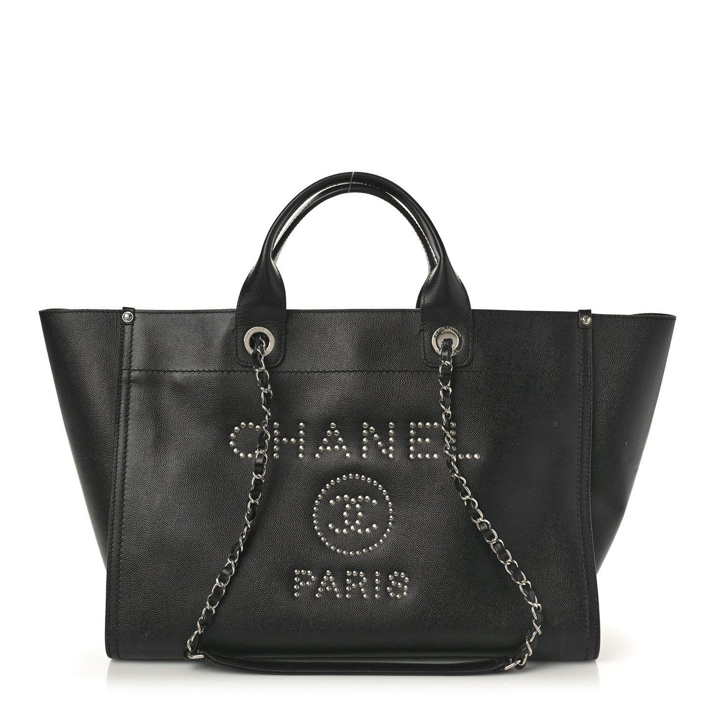 Caviar Medium Studded Deauville Tote Black