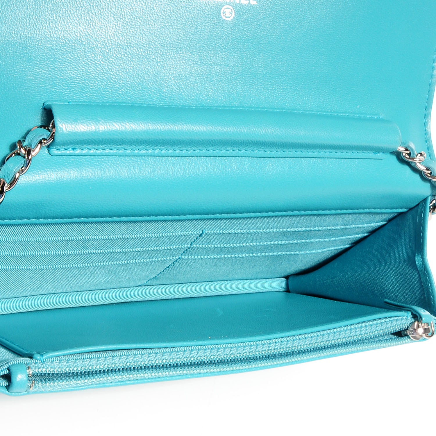 Chanel Lambskin Wallet On Chain WOC Turquoise 7 of 9