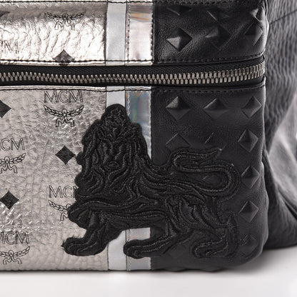 MCM Metallic Visetos Calfskin Medium Studded Munich Lion Stark Backpack Silver Black 11 of 11