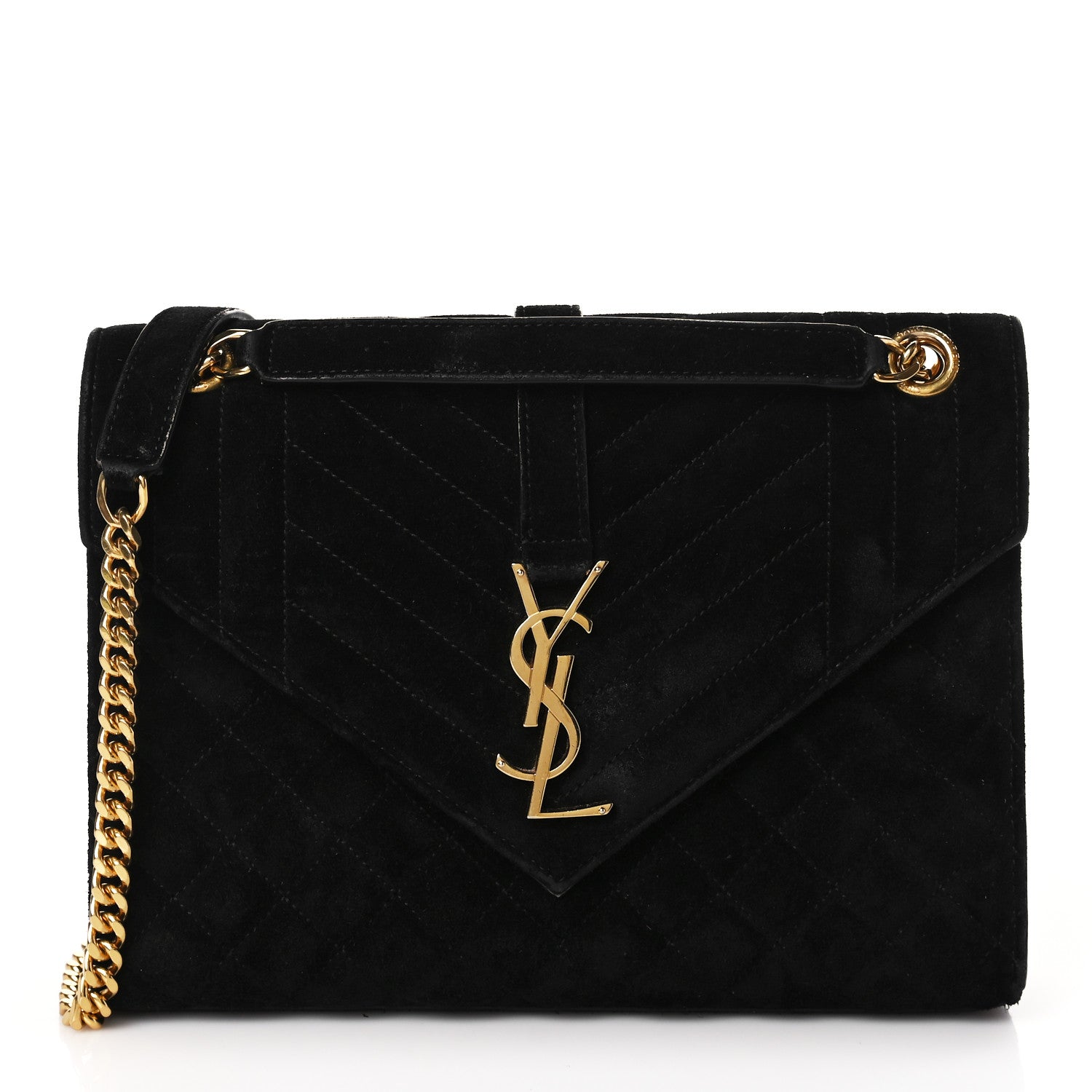 Saint Laurent Suede Mixed Matelasse Triquilt Medium Monogram Satchel Black 1 of 10