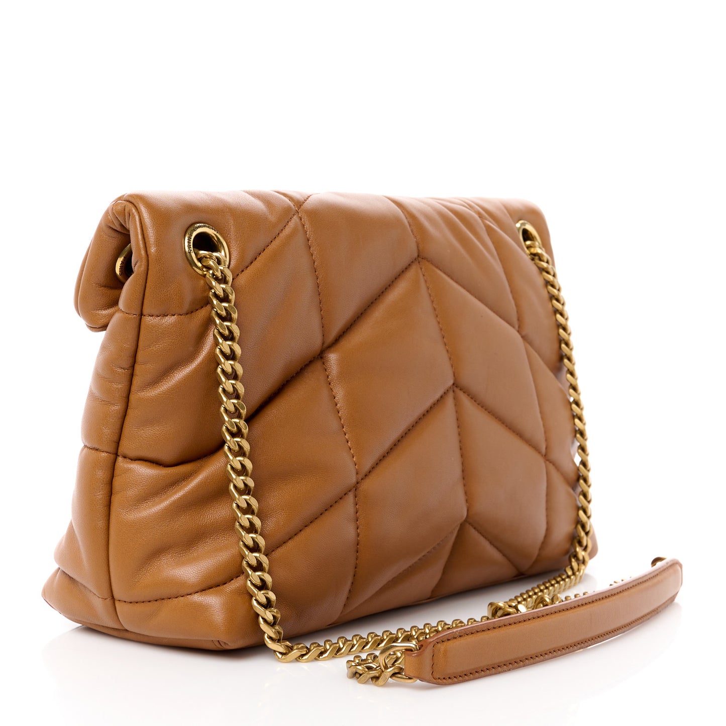 Lambskin Quilted Small Loulou Puffer Monogram Chain Satchel Dark Honey