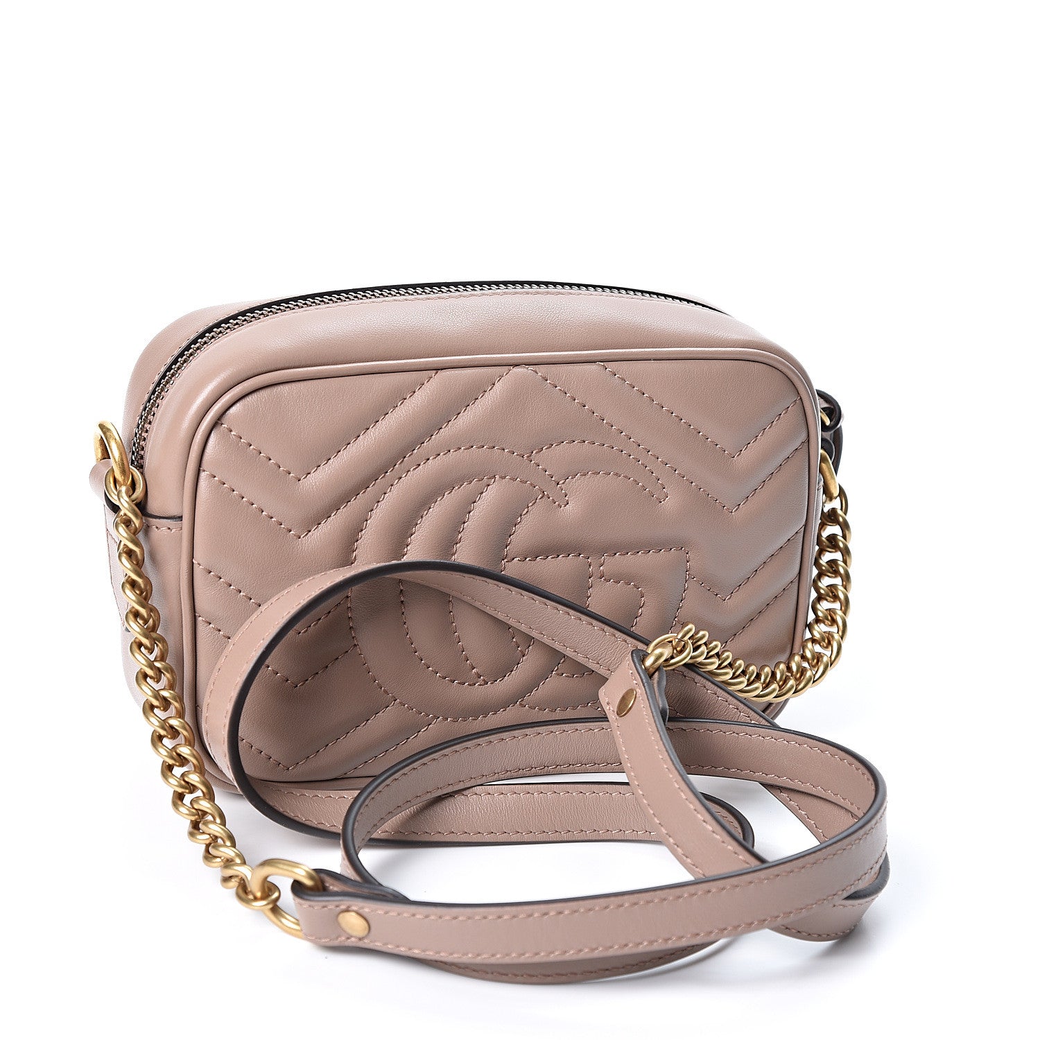 Gucci Calfskin Matelasse Mini GG Marmont Chain Shoulder Bag Porcelain Rose 2 of 9
