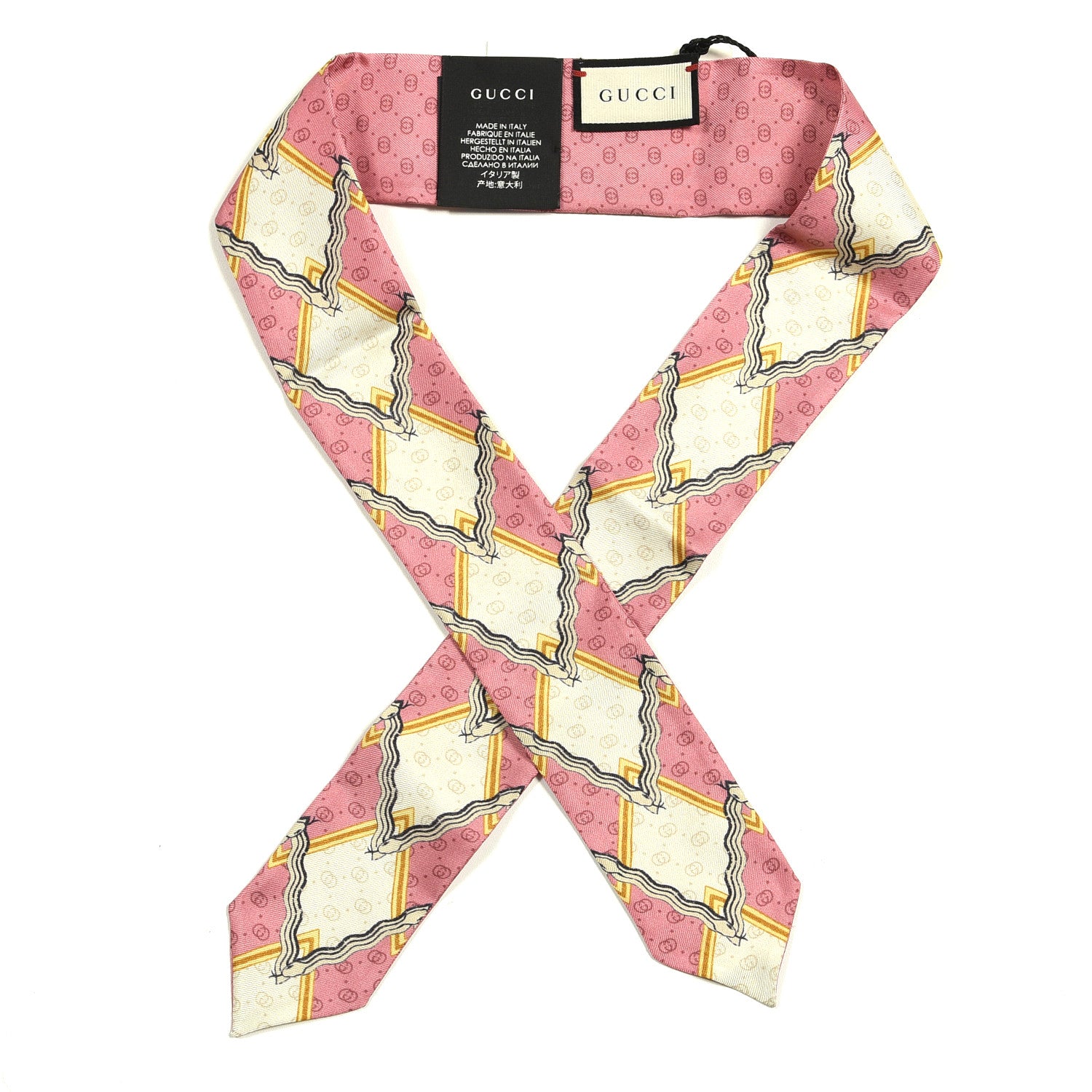 Gucci Silk GG Monogram Neck Bow Scarf Roseate Ivory 1 of 3