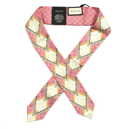Gucci Silk GG Monogram Neck Bow Scarf Roseate Ivory 1 of 3