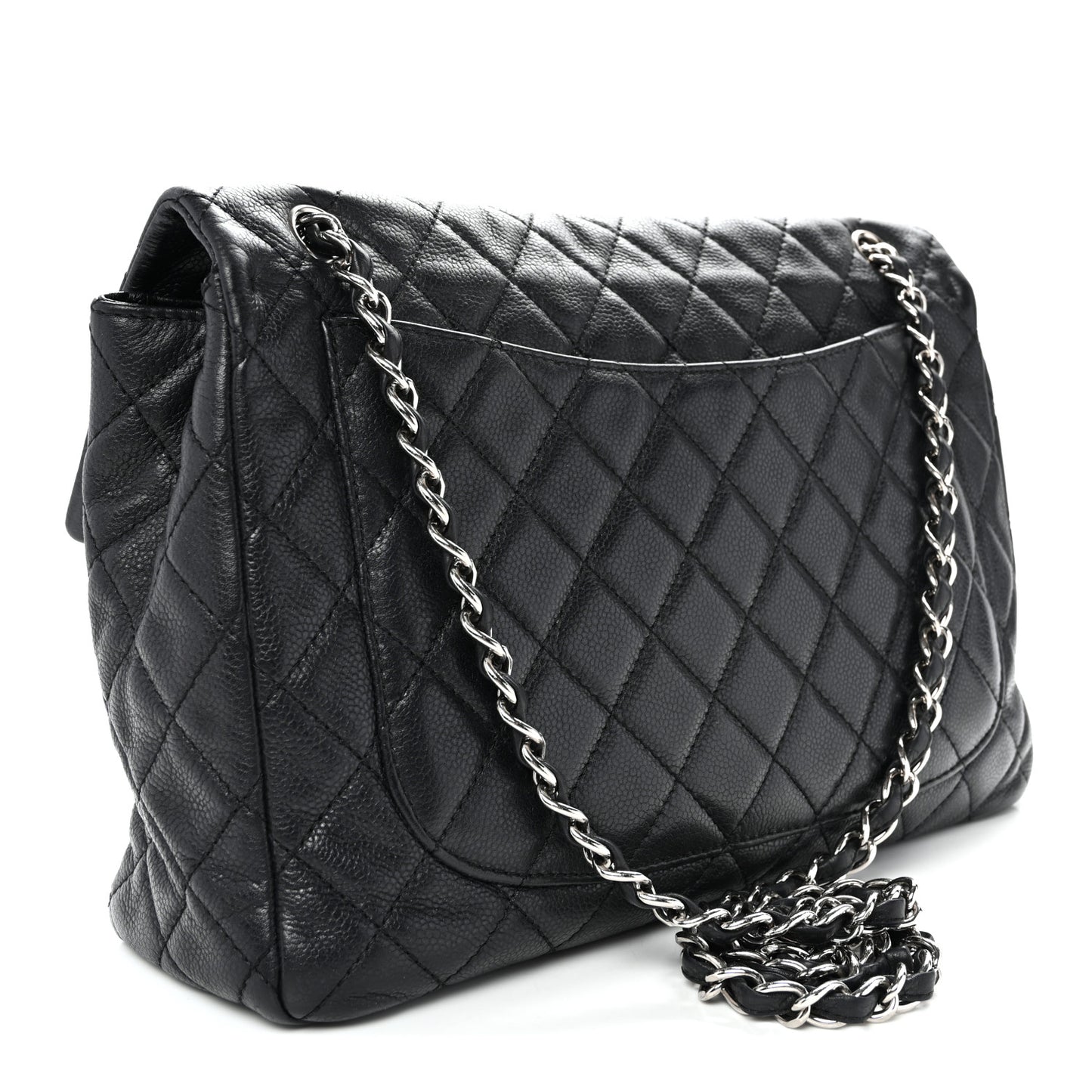 Washed Caviar Quilted Maxi Single Flap Black