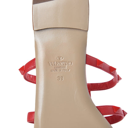 Valentino Garavani Calfskin Monochrome Rockstud Caged Flat Slide Sandals 39 Rouge Pur 6 of 7