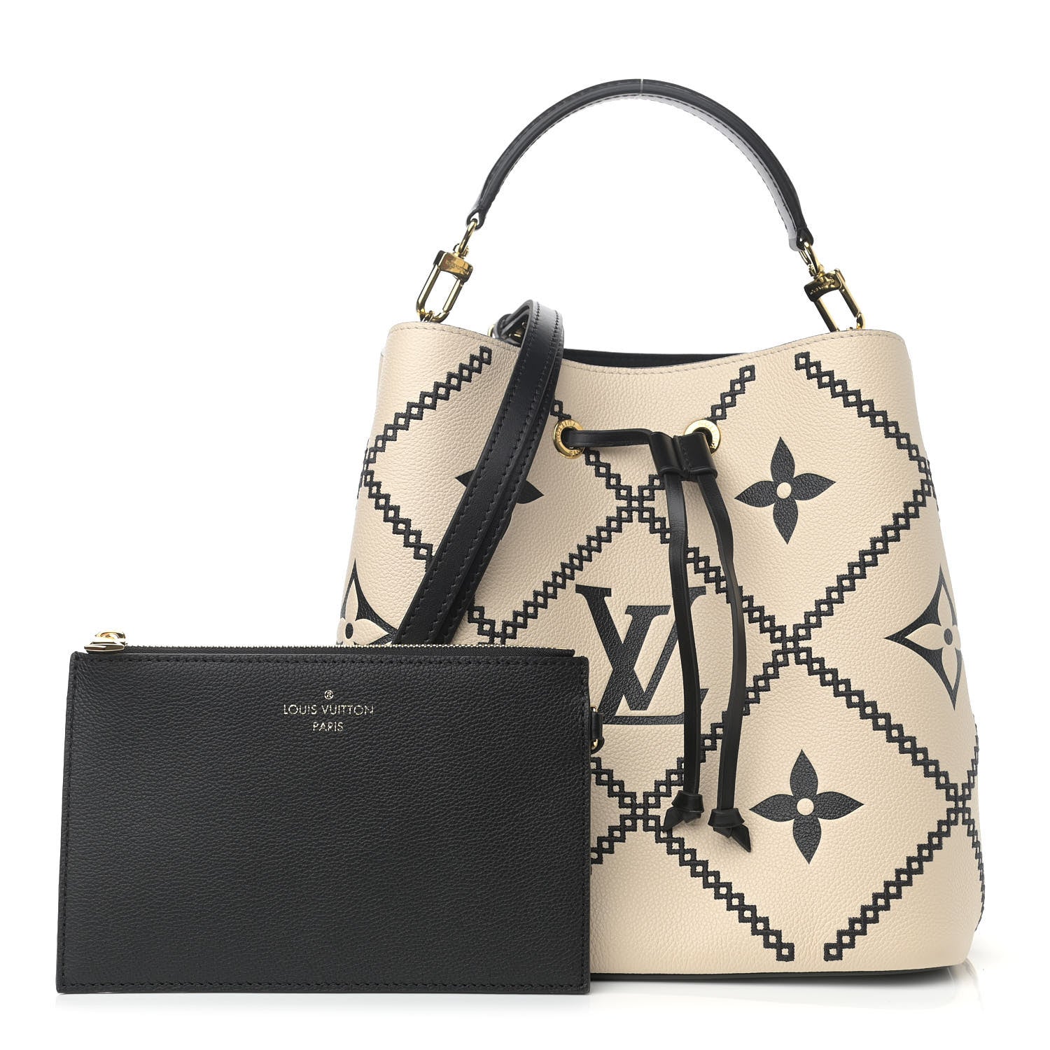 Louis Vuitton Empreinte Monogram Giant Broderies Neonoe MM Cream Black 1 of 12
