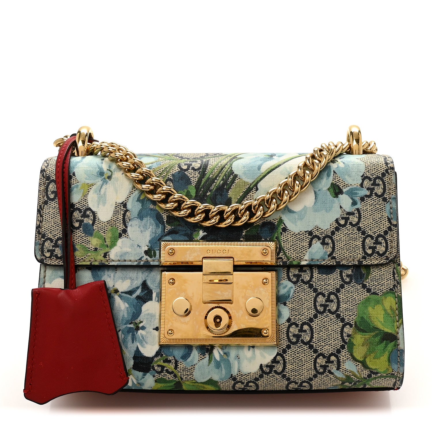 Gucci GG Supreme Monogram Blooms Small Padlock Shoulder Bag Beige Blue Navy Hibiscus Red 1 of 10