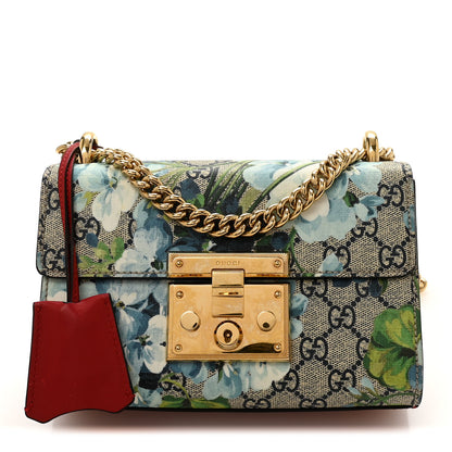 Gucci GG Supreme Monogram Blooms Small Padlock Shoulder Bag Beige Blue Navy Hibiscus Red 1 of 10