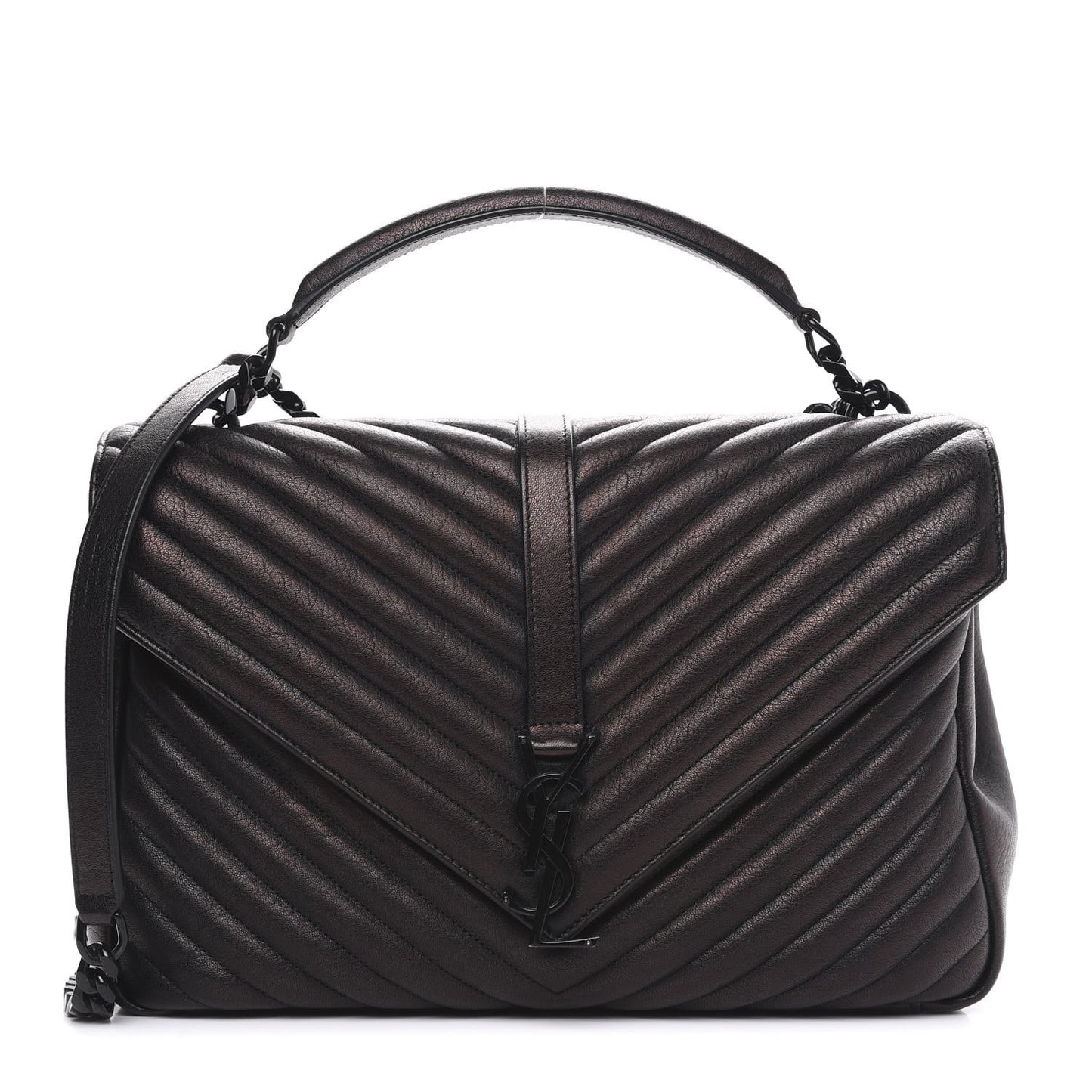 Sheepskin Matelasse Chevron Monogram Monochrome Large College Satchel Black