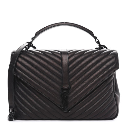 Saint Laurent Sheepskin Matelasse Chevron Monogram Monochrome Large College Satchel Black 1 of 15