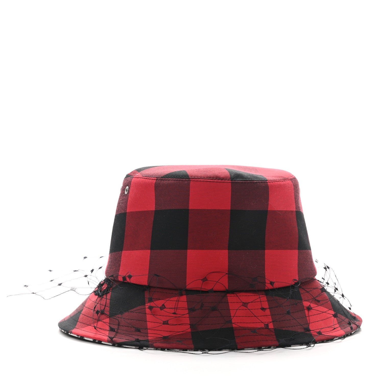 Christian Dior Cotton Large Brim Bucket Hat with Veil 57 Black Red 4 of 8