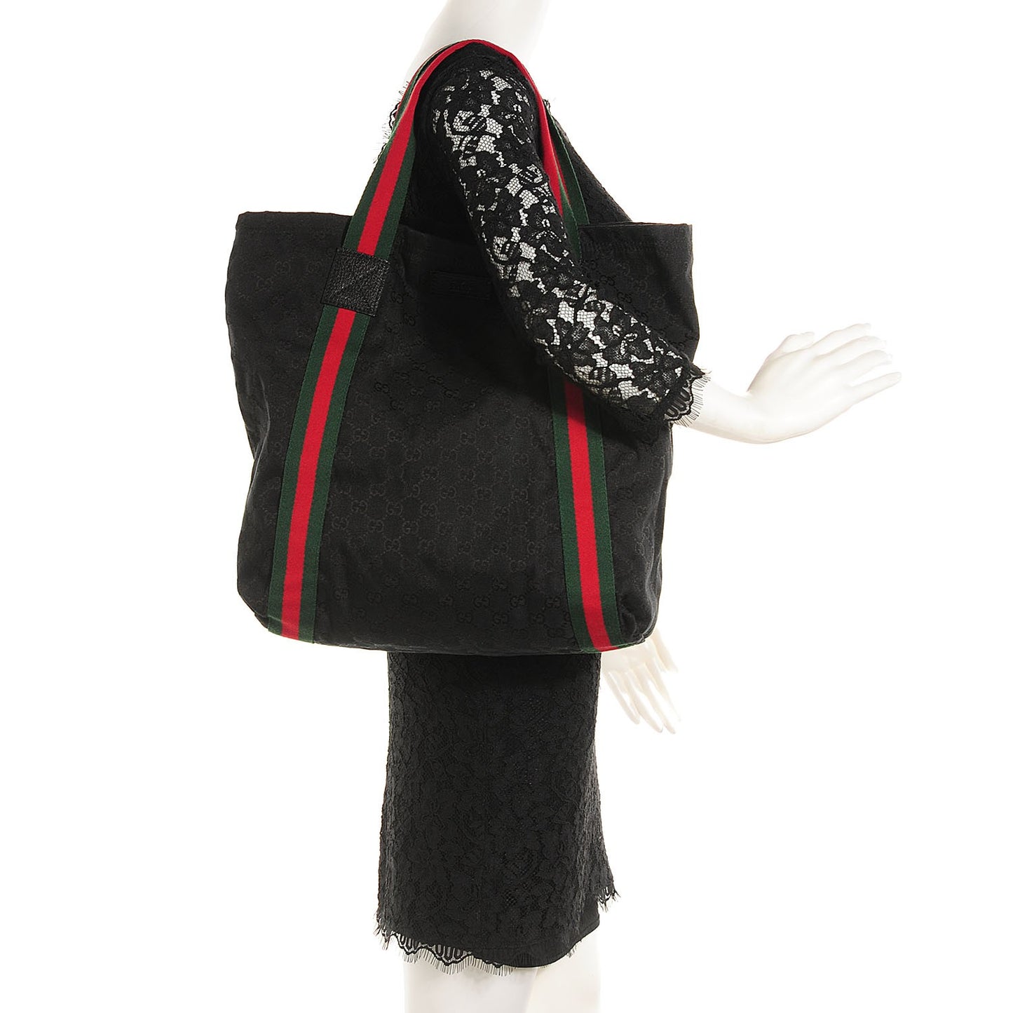 GG Monogram Medium Web Handle Vertical Tote Black