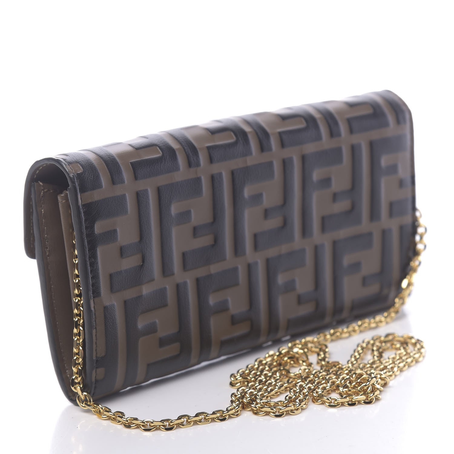 Fendi Vitello Soft F is Fendi Bi-Color FF 1974 Embossed Continental Envelope Wallet On Chain Maya Black 3 of 11