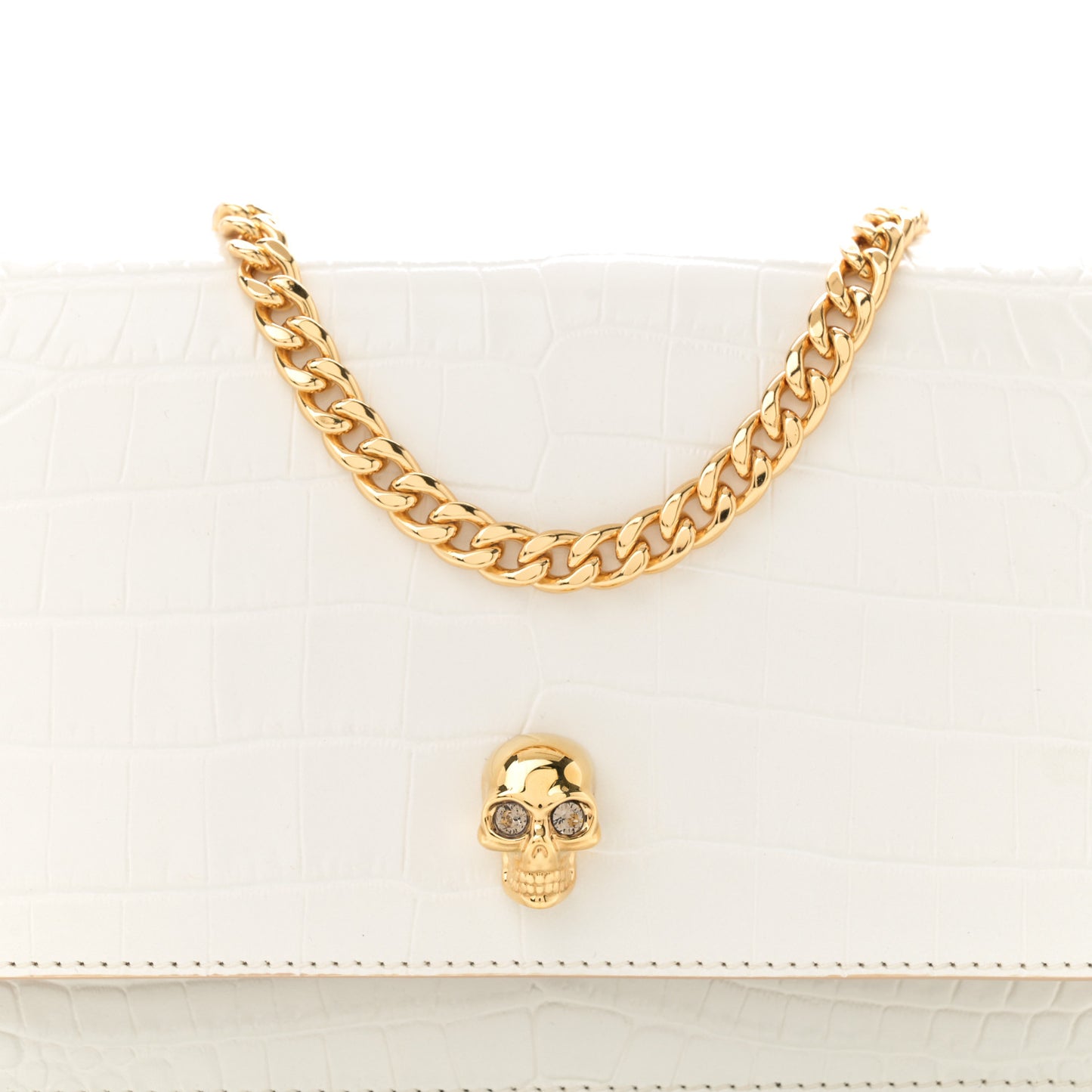 Calfskin Crocodile Embossed Skull Mini Crossbody Bag White