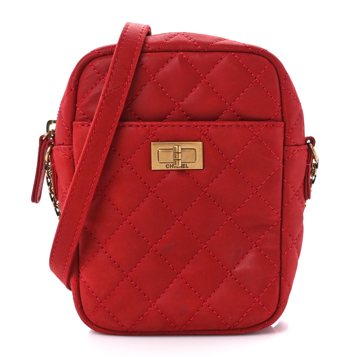 Iridescent Calfskin Quilted Reissue Camera Case Red