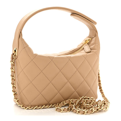 Chanel Shiny Caviar My Cush Hobo Clutch With Chain Beige Beige 3 of 11