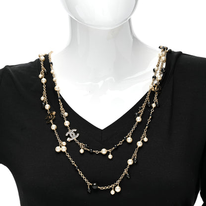 Chanel Pearl Bead Enamel CC Long Necklace Black Gold 2 of 4