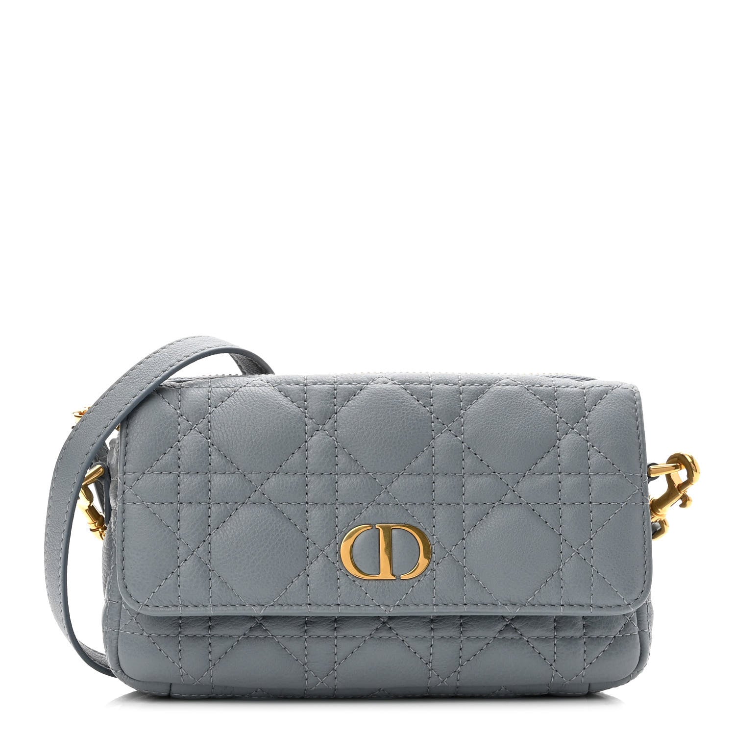 Christian Dior Supple Calfskin Cannage Caro Pouch with Chain Cloud Blue 1 of 10