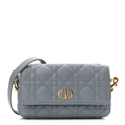 Christian Dior Supple Calfskin Cannage Caro Pouch with Chain Cloud Blue 1 of 10