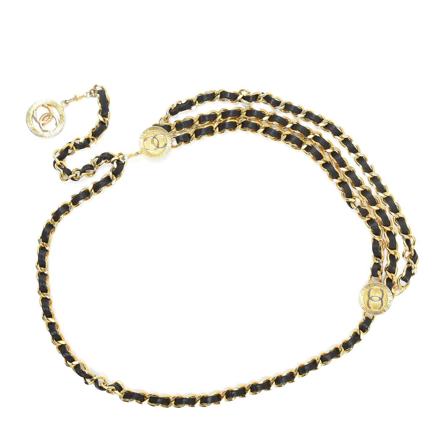 Lambskin Chain CC Medallion Belt Black Gold
