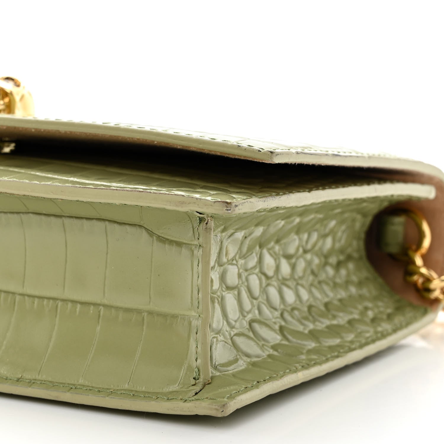 Alexander McQueen Calfskin Crocodile Embossed Skull Mini Crossbody Bag Sage 10 of 11