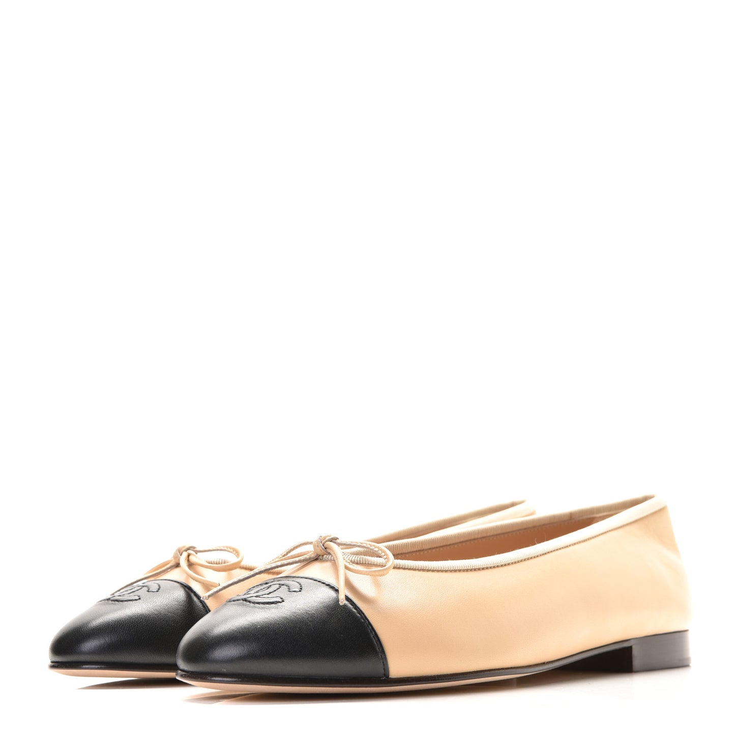 Lambskin Cap Toe CC Ballerina Flats 40 Beige Black
