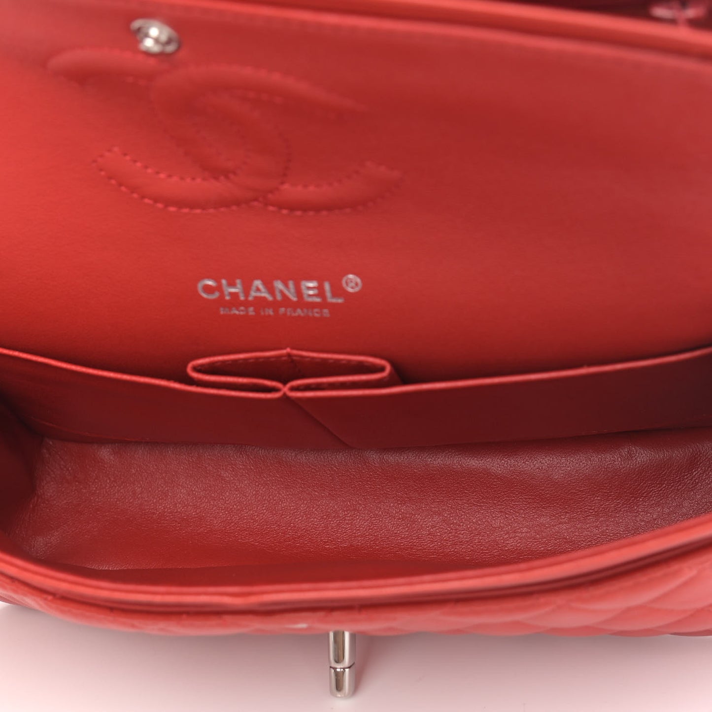 Lambskin Quilted Medium Double Flap Red