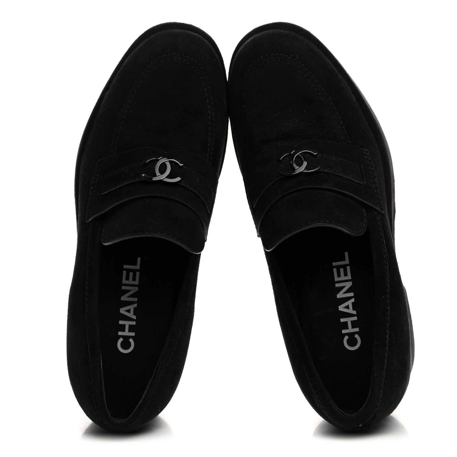 Chanel Suede Kidskin CC Platform Loafers 37 Black 2 of 10