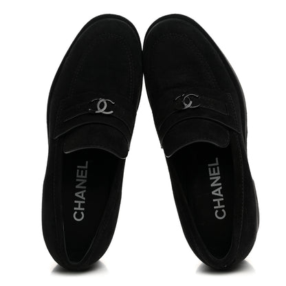 Chanel Suede Kidskin CC Platform Loafers 37 Black 2 of 10